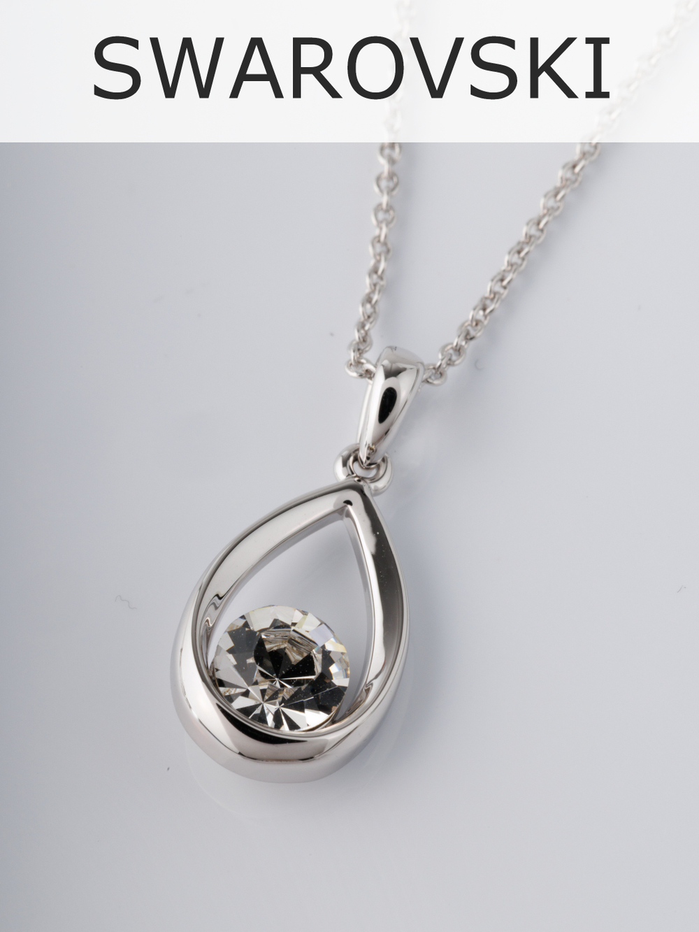 Кулон-капля Белла с белым кристаллом Swarovski в родии