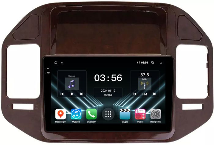 Магнитола для Mitsubishi Pajero 3, Montero 3 1999-2006 (рамка под дерево) - FarCar S280 монитор 9.5" IPS на Android 13, CarPlay