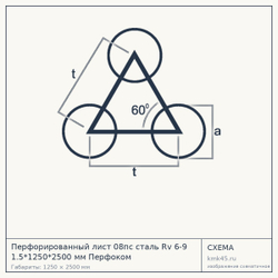 Схема с габаритами: Перфорированный лист 08пс сталь Rv 6-9 1.5*1250*2500 мм Перфоком