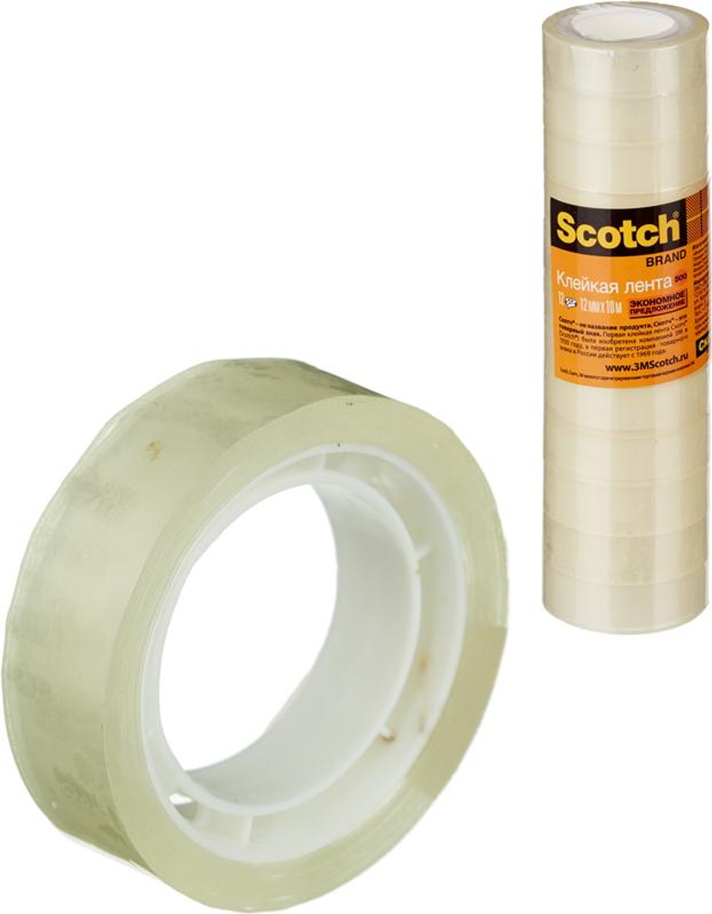 Лента канцелярская прозрачная клейкая эконом Scotch® 500-1210, 12 мм х 10 м, 12 рулонов в тубе