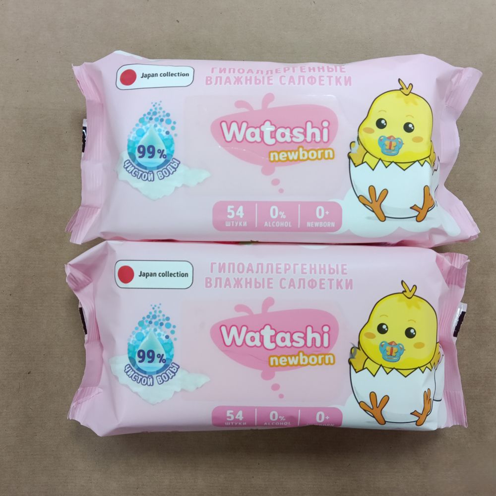 WATASHI Влажные салфетки для детей 0+ big-pack 54шт комплект - 2 штуки