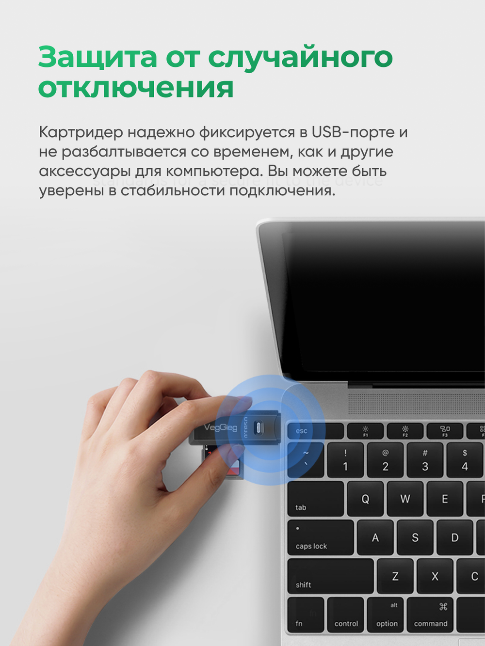 Картридер USB 2.0 VegGieg 2 в 1 | SD + microSD | Plug and Play | Без драйверов