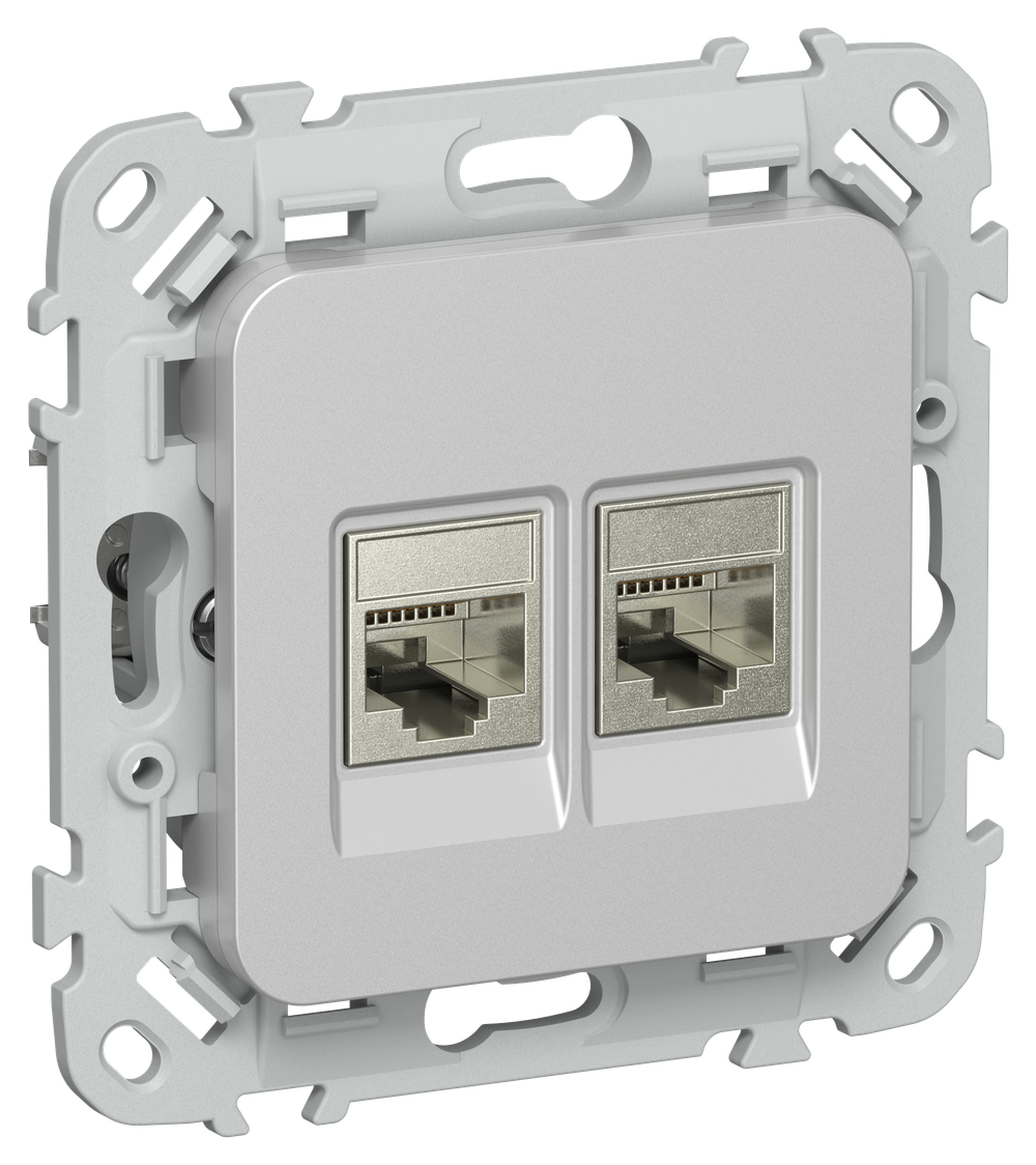 FLITE Розетка 2-местная RJ45/RJ11 категория 5Е/3 STP РКТ5е/3-2-1-ФлА алюминий IEK