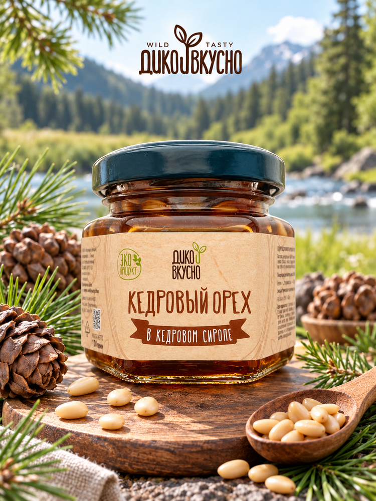 Кедровый орех в  кедровом сиропе  110гр  стеклобанка  ТМ Дико Вкусно