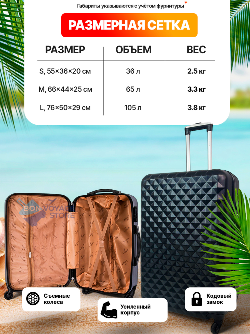 Маленький чемодан L'Case Phatthaya, черный, S