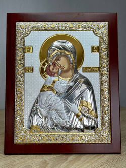 Владимирская БМ, икона прямоугольная с рамкой, красное дерево 185х235
