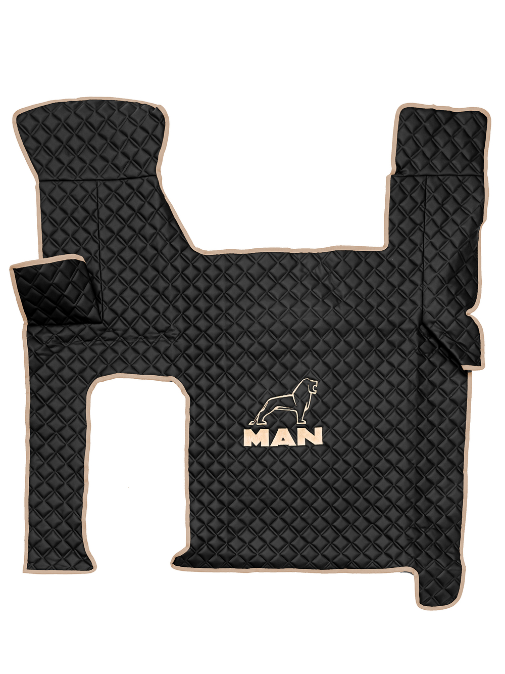 Ковры MAN TGX с 2-мя ящиками (автомат) (экокожа, черный, бежевый кант, бежевая вышивка)