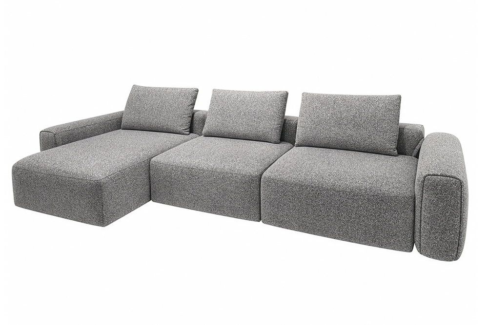 Диван Garda Decor трехместный Турин (Turin)(3 секции) с канапе и мех черно, серый Santo1606 355*163,5**68 см