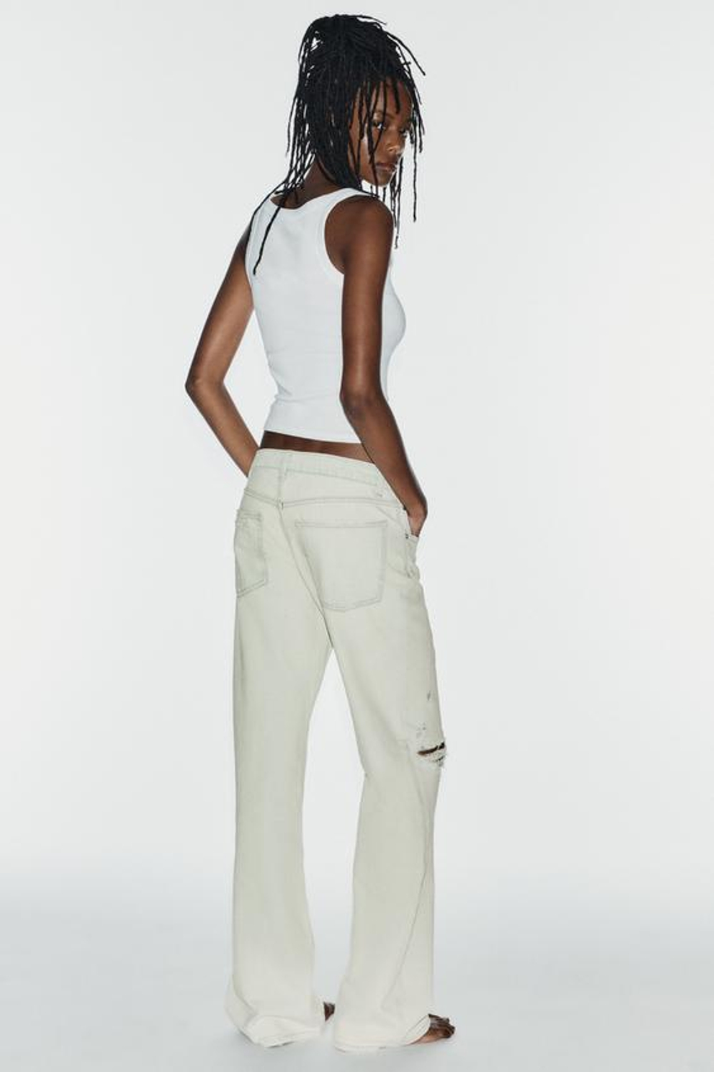 ZARA ДЖИНСЫ TRF WIDE-LEG С НИЗКОЙ ПОСАДКОЙ И РАЗРЫВАМИ, ГОЛУБОЙ