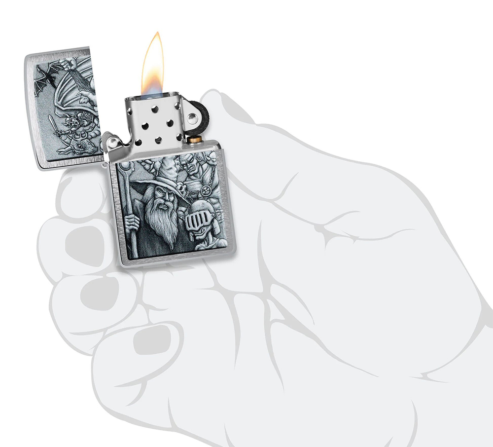 Зажигалка ZIPPO Мифические существа с покрытием матовый хром | Mystical Beings Design Brushed Chrome
