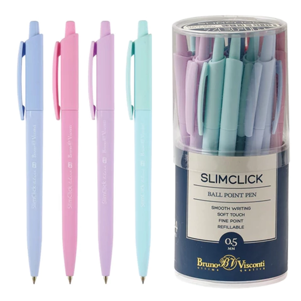 Ручка шариковая автоматическая BRUNO VISCONTI SlimClick Zefir, СИНЯЯ, ассорти, линия 0,3мм, 20-0229