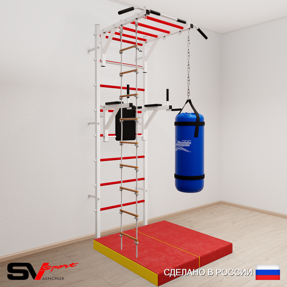 Шведская стенка Sv Sport усиленная 6427 (Турник рукоход/Брусья/Лестница/Цепь/Мешок 30кг/Мат 1м)