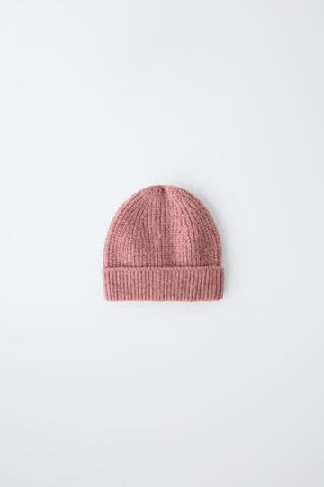 ZARA ТРИКОТАЖНАЯ ШАПКА БИНИ, РОЗОВЫЙ