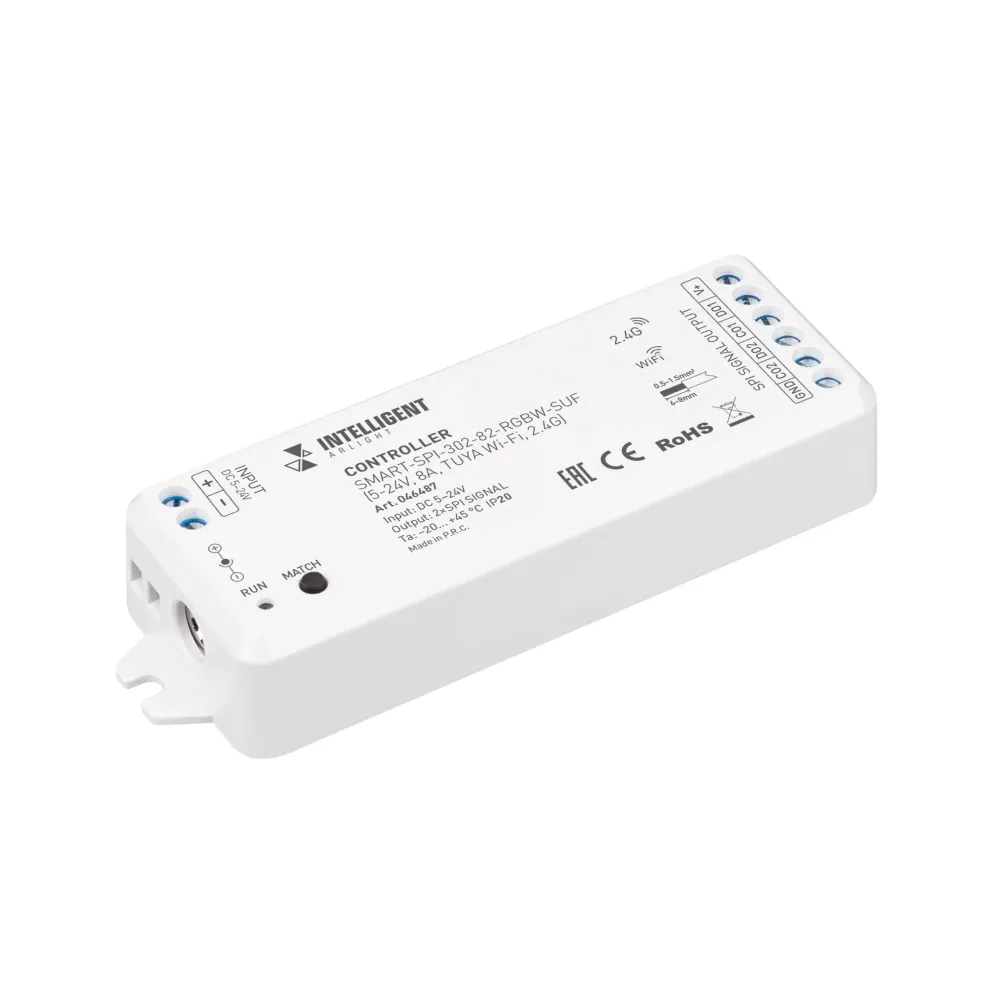 INTELLIGENT ARLIGHT Контроллер SMART-SPI-302-82-RGBW-SUF (5-24V, 8A, TUYA Wi-Fi, 2.4G) (IARL, IP20 Пластик, 5 лет) INTELLIGENT ARLIGHT Контроллер SMART-SPI-302-82-RGBW-SUF (5-24V, 8A, TUYA Wi-Fi, 2.4G) (IARL, IP20 Пластик, 5 лет)