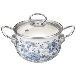 КАСТРЮЛЯ AGNESS ЭМАЛИРОВАННАЯ СО СТЕКЛЯННОЙ КРЫШКОЙ СЕРИЯ "ROYAL BLUE", 1,5 Л ДИА.16СМ