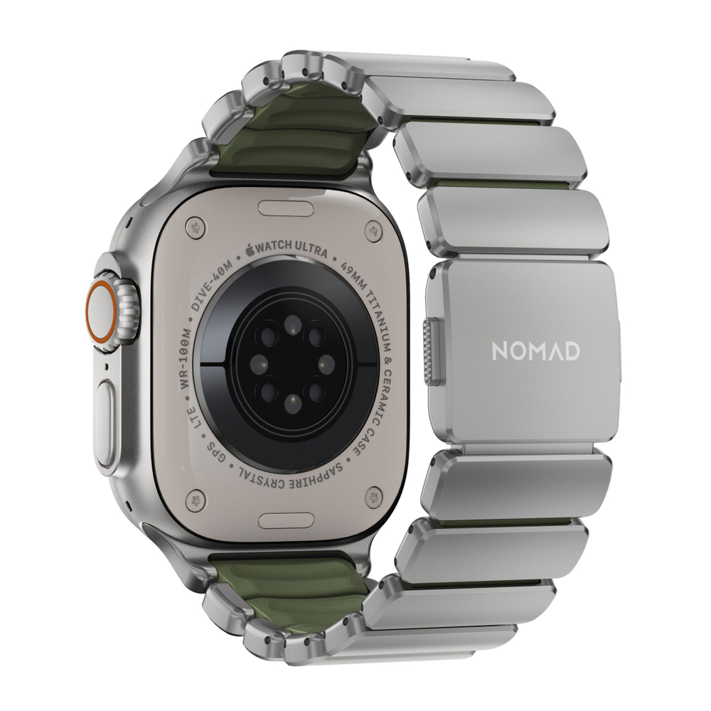 Ремешок Nomad Stratos Band FKM для Apple Watch 45/46/49 мм Natural Titanium Forest Green