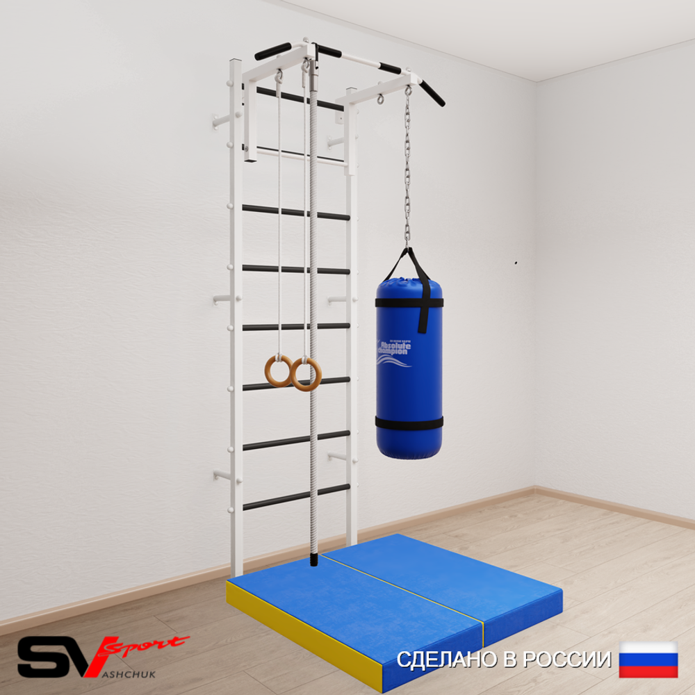Шведская стенка Sv Sport усиленная 6136 (Турник стандарт/Канат/Кольца/Цепь/Мешок 22кг/Мат 1м)