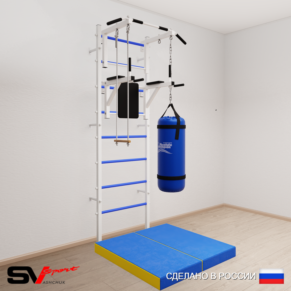 Шведская стенка Sv Sport усиленная 6735 (Турник стандарт/Брусья/Трапеция/Цепь/Мешок 15кг/Мат 1м)