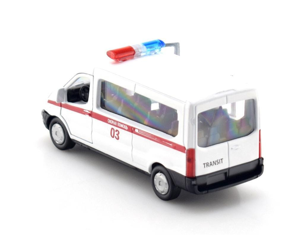 Модель ин. мет. "Ford Transit. Скорая помощь" 12см, открыв.двери, в коробка SB-18-18-A-W-WB (Технопарк)