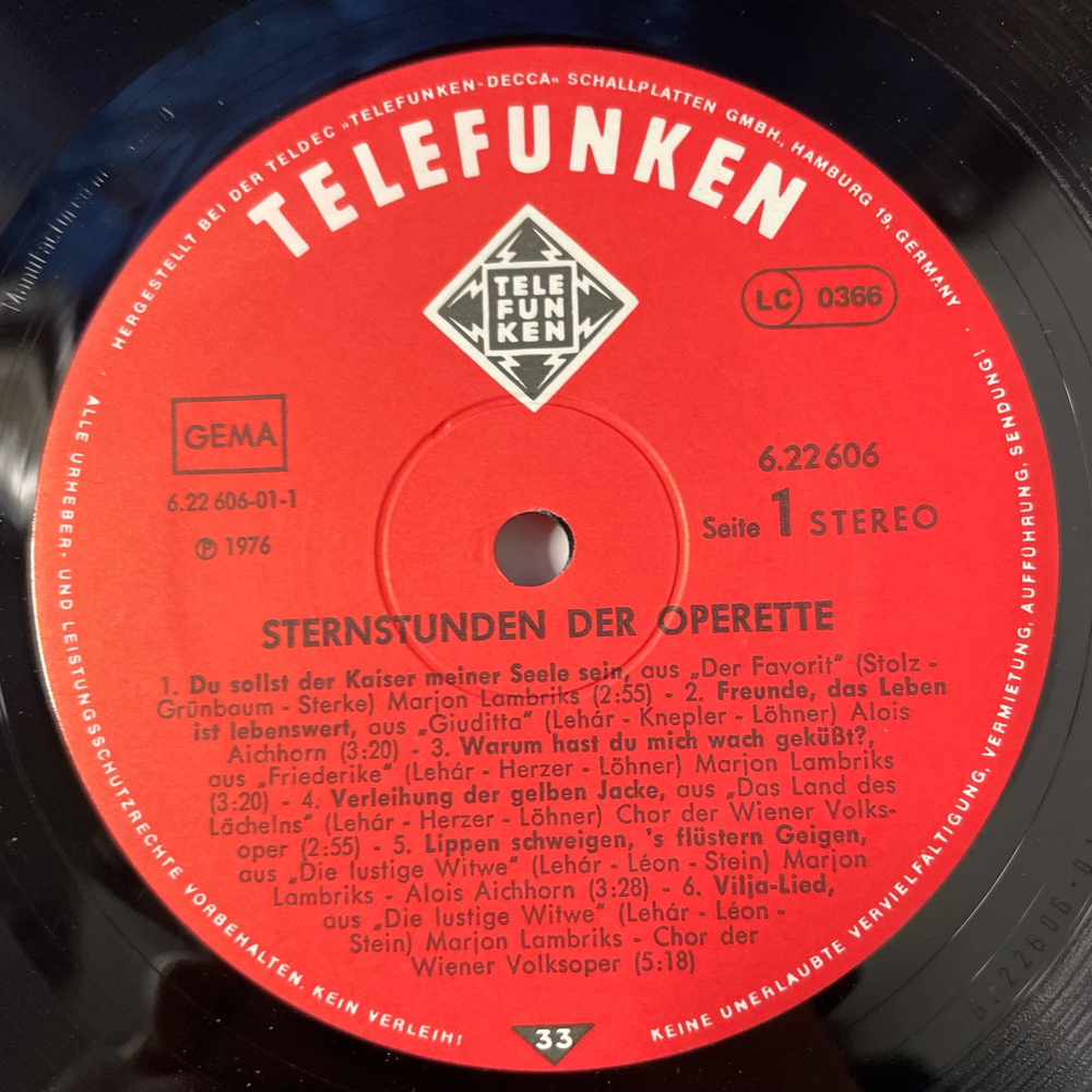 Винтажная виниловая пластинка LP Сборник Sternstunden Der Operette (Германия 1976)