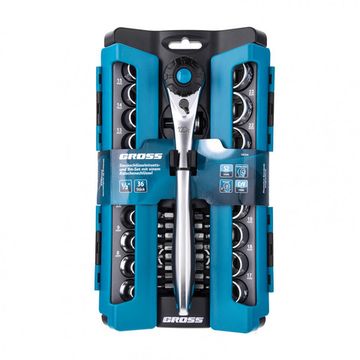 Набор торцевых головок, трещотка 120 зубьев, 1/2", CrV, 36 предметов Gross 14144