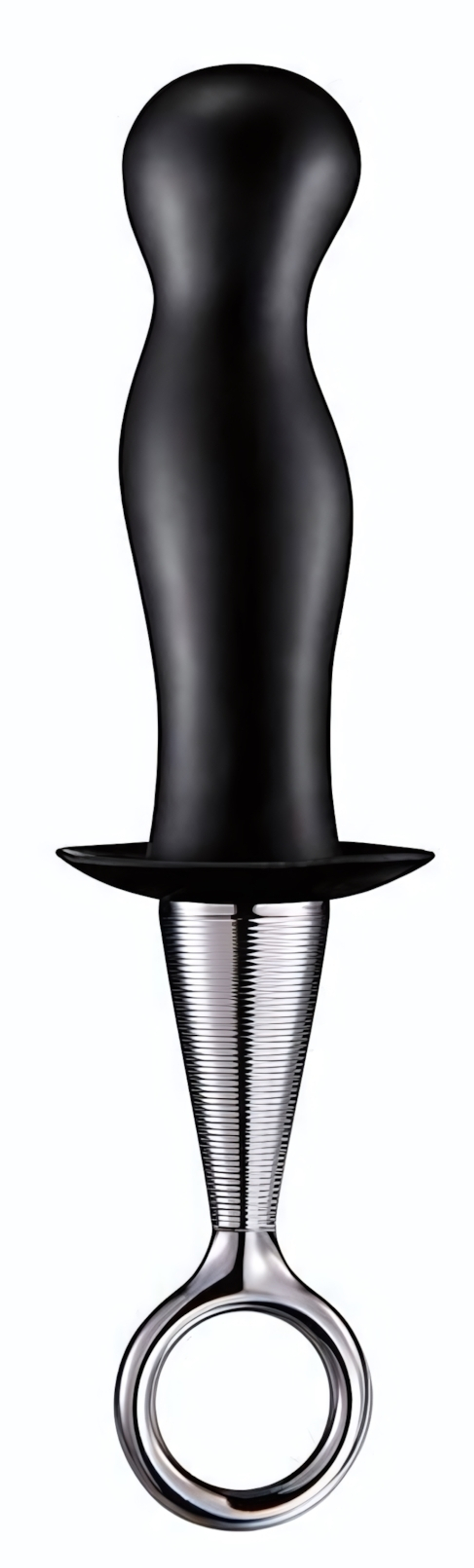 Чёрный анальный плаг PLUG WITH PLATED HANDLE (Цвет: черный с серебристым)