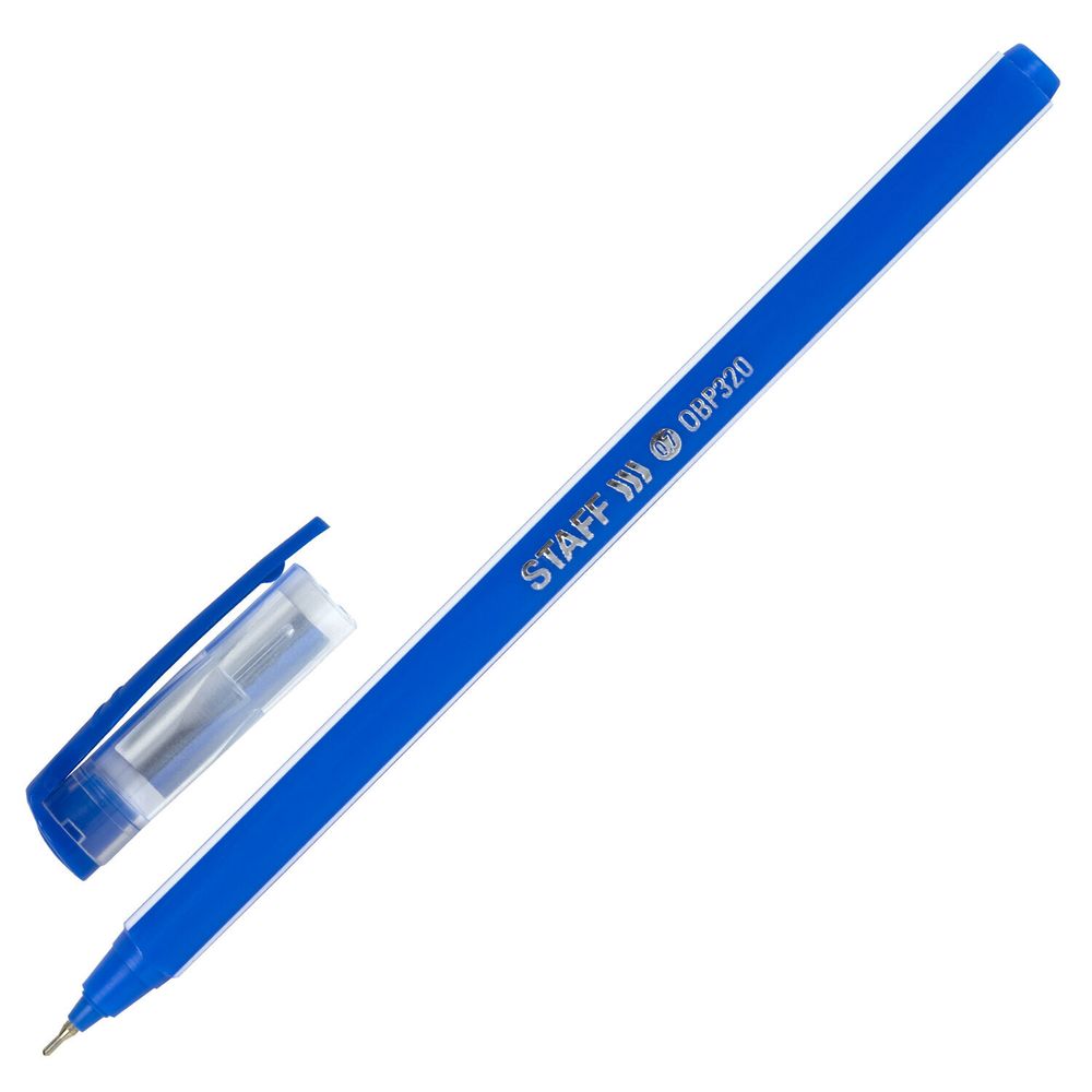 Ручка шариковая масляная STAFF Basic "OBP-320", 1шт, СИНЯЯ, корпус голубой, узел 0,7 мм, линия письма 0,35 мм, 143023
