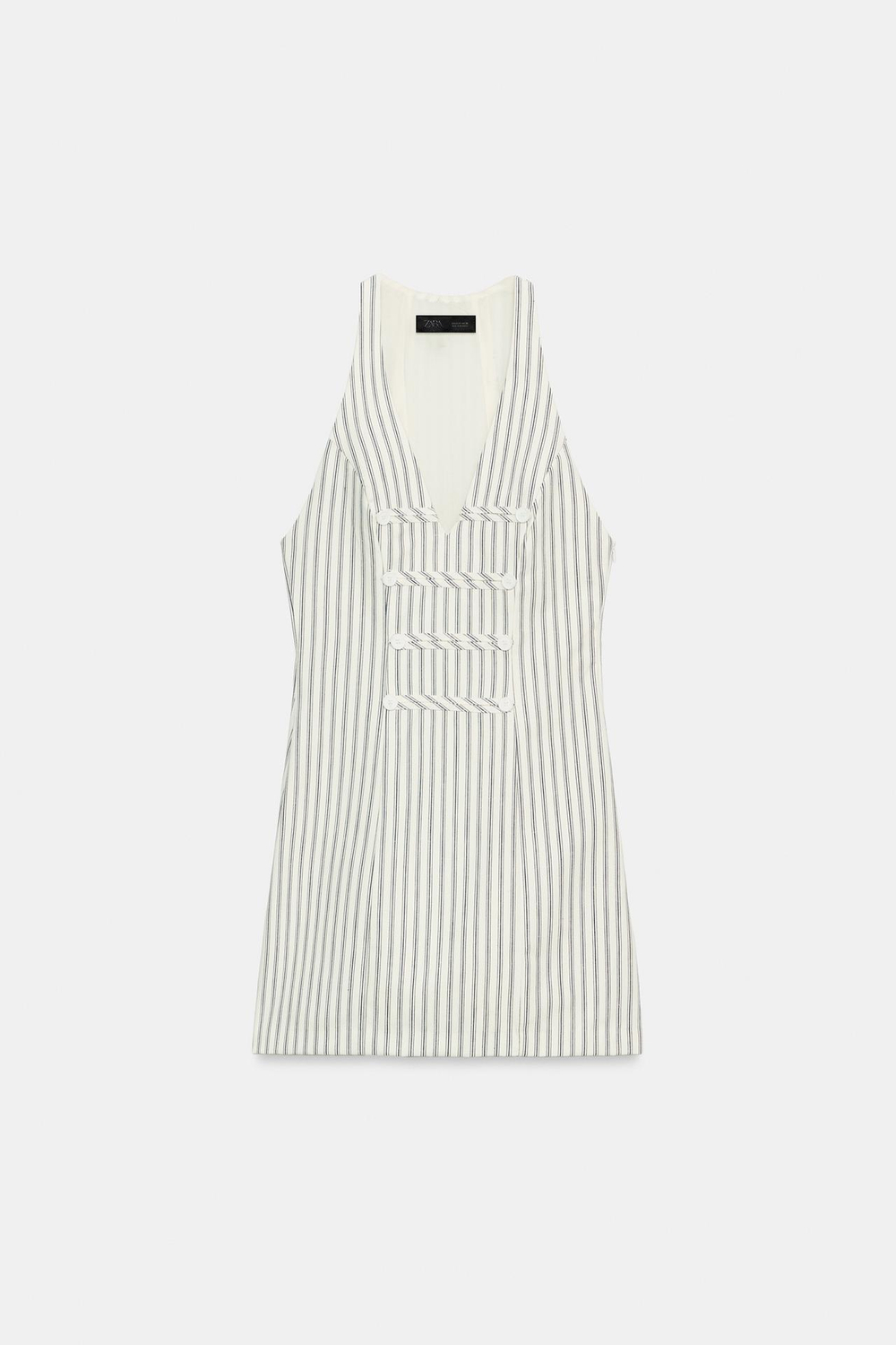 ZARA МИНИ-ПЛАТЬЕ В ПОЛОСКУ С ПУГОВИЦАМИ, ЭКРЮ/ТЕМНО-СИНИЙ