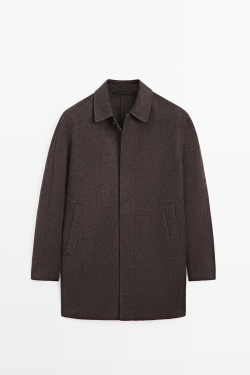 Massimo Dutti Короткое пальто из двусторонней шерстяной смеси, серый
