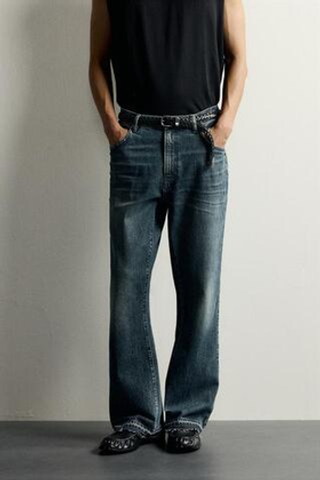 ZARA ДЖИНСЫ FLARED FIT С КОНТРАСТНЫМИ КАРМАНАМИ, СИНИЙ