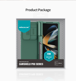 Чехол зеленого цвета (Deep Green) с держателем для S Pen на Samsung Galaxy Z Fold 4 5G от Nillkin, серия CamShield Pro Case, с сдвижной крышкой для камеры