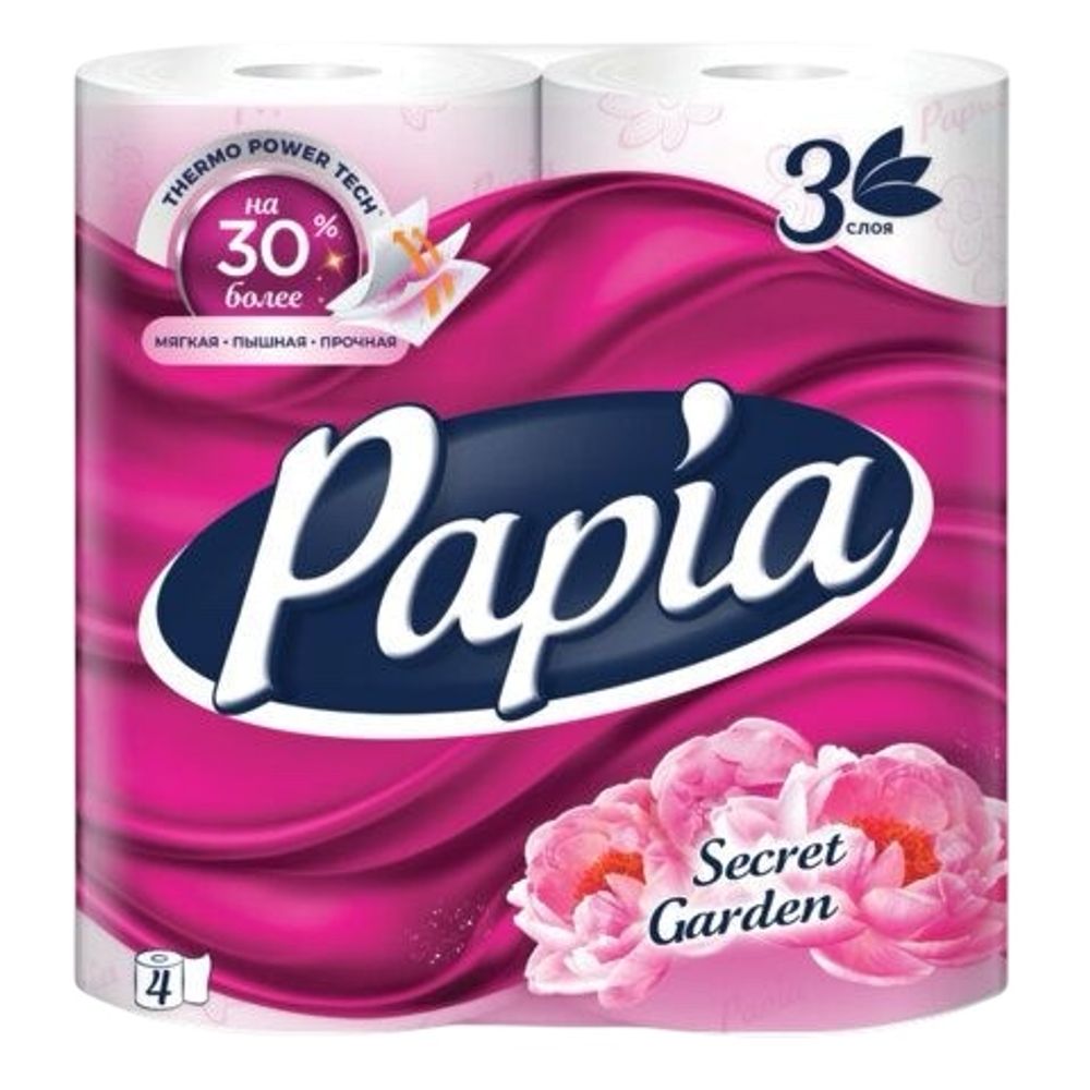 Туалетная бумага 3 слоя 4 рул PAPIA Таинственный сад