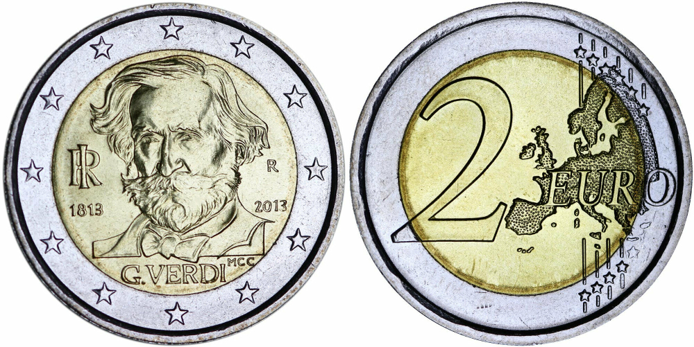 Италия 2 евро, 2013 200 лет со дня рождения Джузеппе Верди UNC