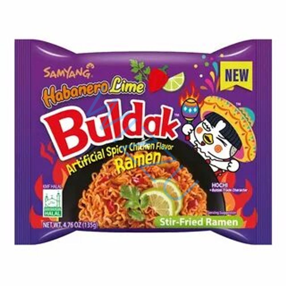 Лапша со вкусом курицы перцем хабанеро и лаймом Hot chicken ramen пакет, 135 г