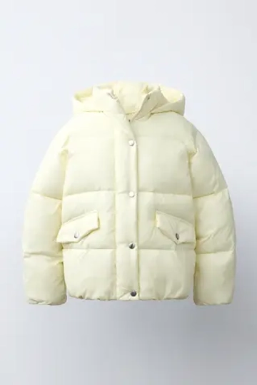 ZARA СТЕГАНАЯ КУРТКА WATER-REPELLENT С КАПЮШОНОМ, ЦВЕТ СЛИВОЧНОГО МАСЛА