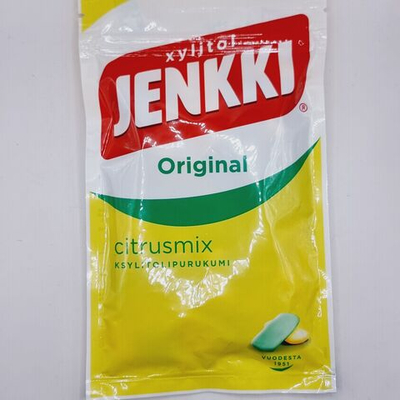 Жевательная резинка Jenkki Citrusmix с ксилитом, вкус лимона/мяты/эвкалипта, 100 г