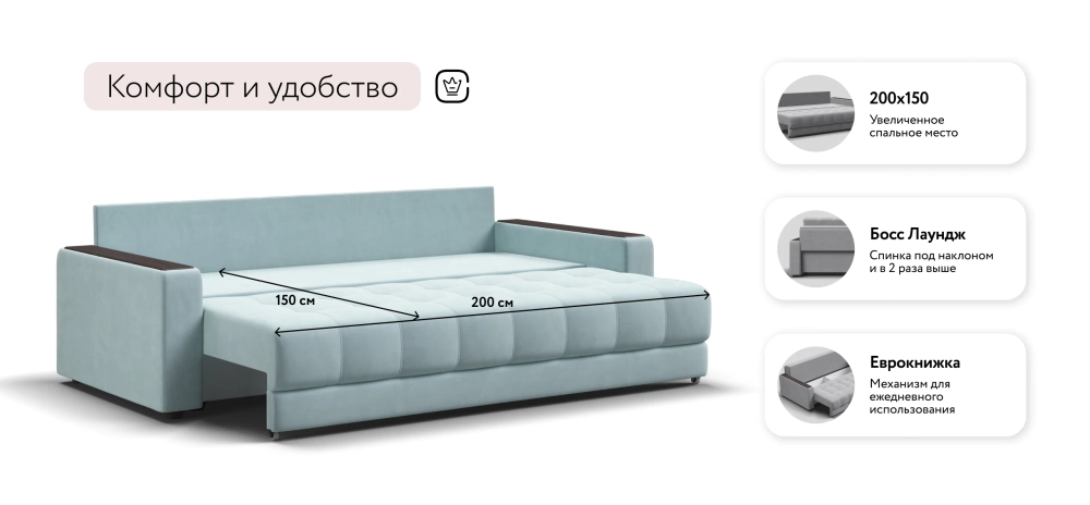 Диван Босс Про Велюр Монолит аква