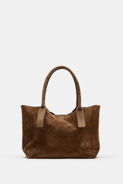 ZARA КОЖАНАЯ СУМКА-ШОПЕР, КОРИЧНЕВЫЙ