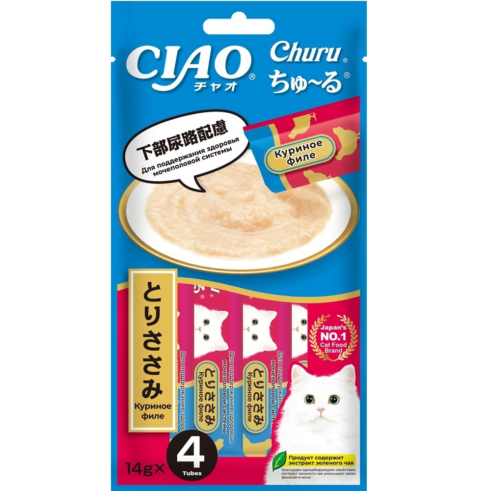 Лакомство Inaba Ciao Churu Куриное филе для здоровья мочеполовой системы для кошек 14 г 4 шт