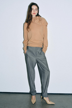 ZARA БРЮКИ СО ШТРИПКАМИ И ШЕРСТЬЮ — ZW COLLECTION, СЕРЫЙ МЕЛАНЖ