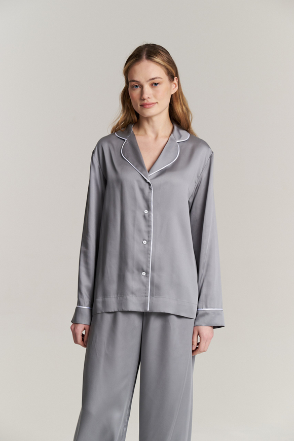 Пижама из тенселя с кантом, размеры: S,M,L,XL, стальной