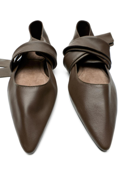Massimo Dutti Кожаные балетки на шнуровке - Limited Edition, хаки