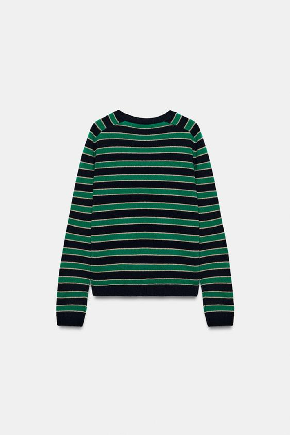 ZARA СВИТЕР В ПОЛОСКУ ИЗ 100% ШЕРСТИ, ЗЕЛЕНАЯ ПОЛОСА