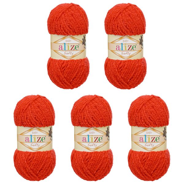 Пряжа Alize (Ализе) Softy / уп.5 мот. по 50 г, 115м, 056 красный A