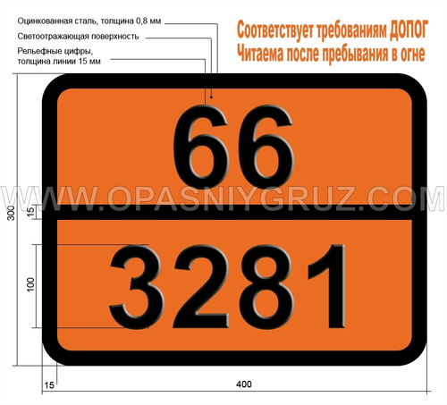 Табличка Опасный груз 66-3281 КАРБОНИЛЫ МЕТАЛЛОВ ЖИДКИЕ Н.У.К.