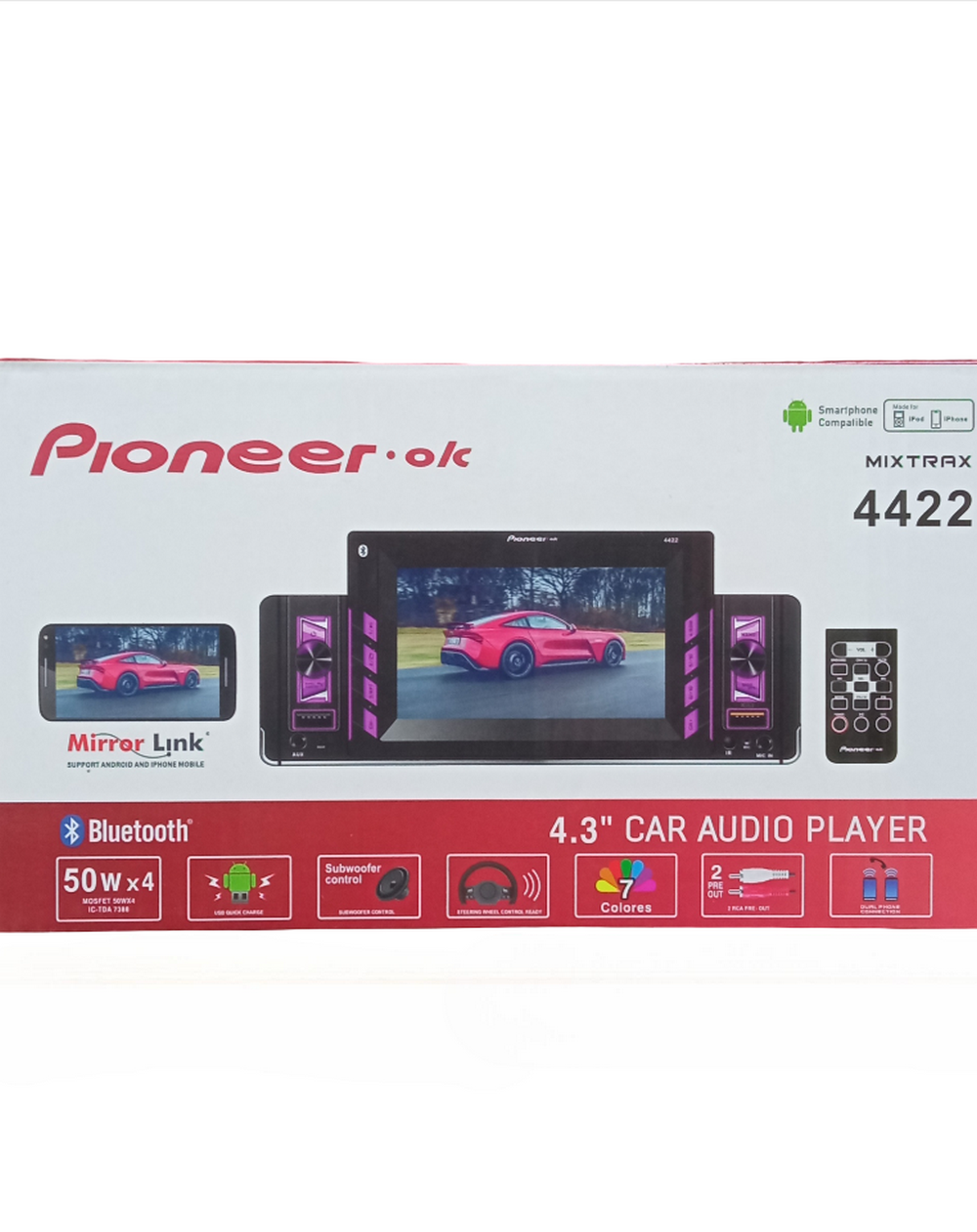 Автомагнитола MP3/MP4/FM экран 4.3" RGB BT DV-Pioner.OK 4422