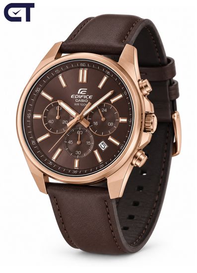 CASIO EFV-650CL-5AVUDF EDIFICE мужские наручные часы — мужская модель на кожаном ремешке с коричневым циферблатом