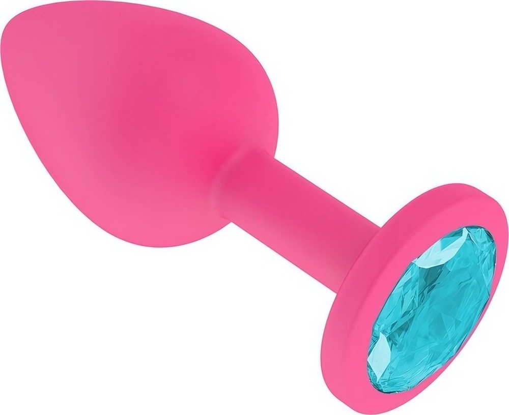 Средняя розовая пробка с голубым кристаллом ONJOY Silicone Collection (Цвет: розовый с голубым)