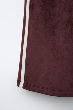 ZARA БРЮКИ WIDE LEG ИЗ ВЕЛЬВЕТА С КОНТРАСТНЫМИ ЛАМПАСАМИ, КОРИЧНЕВЫЙ
