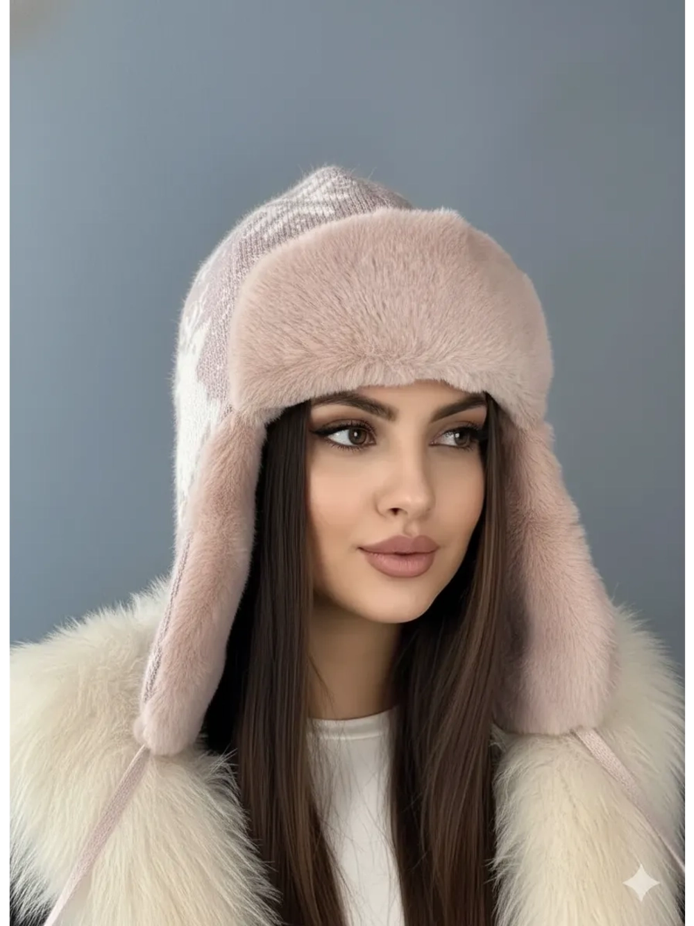 шапка зимняя ушанка вязаная с мехом